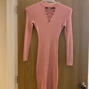 Lace up, pink midi going-out dress